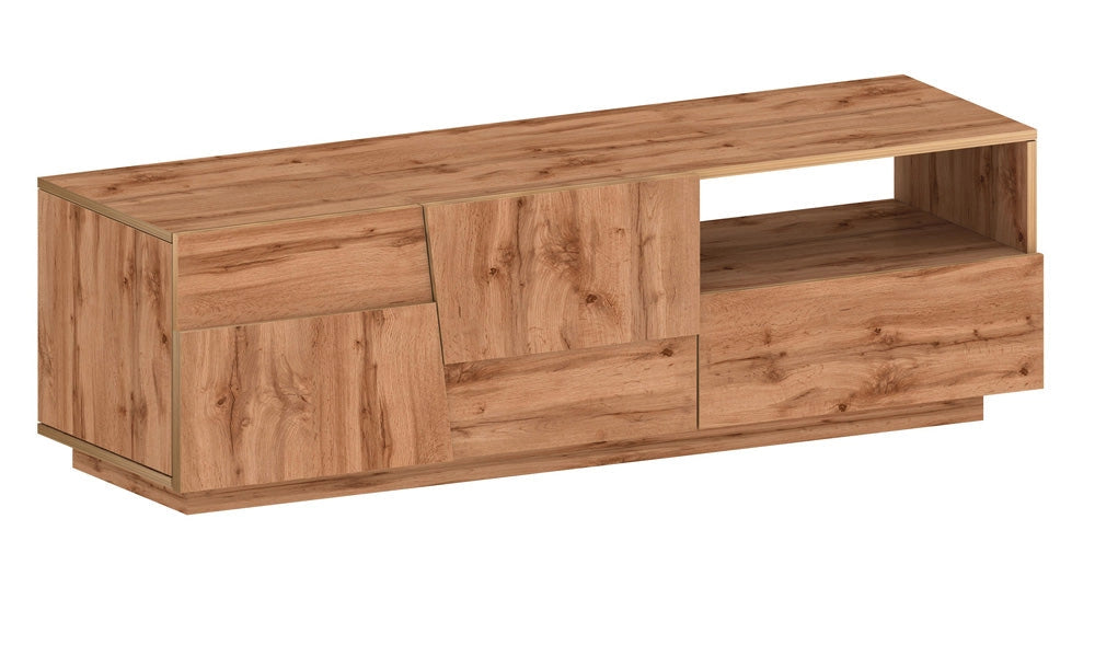 Porta TV PONGO 150 cm - Rovere Wotan, con ante, vano e cassetto
