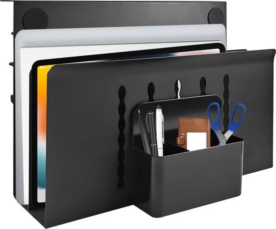 Sostegno per laptop - appoggio laterale per laptop - tenuta magnetica per penna - supporto per laptop - 118 x 78 x 472 mm - verticale - acciaio inossidabile