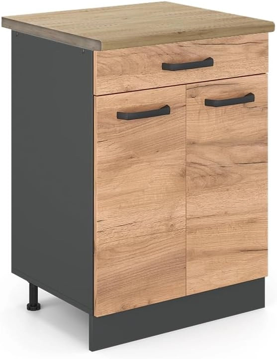 Mobiletto base per cucina R-Line, Quercia dorata, 60 cm, AP Oak, per la libera combinazione all'interno di sistemi cucina modulari