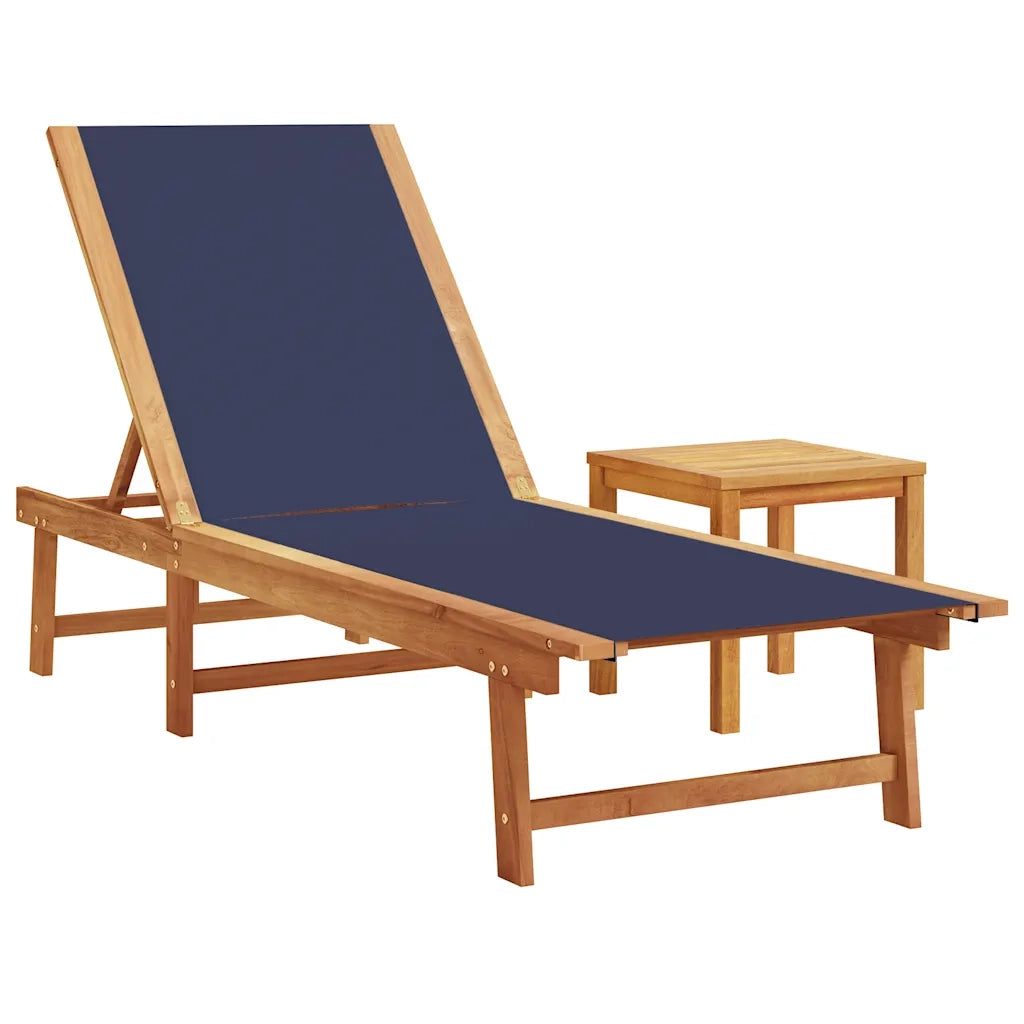 Lettino Prendisole | Sdraio da giardino | Lettino da sole con Tavolo Blu Massello Acacia e Textilene