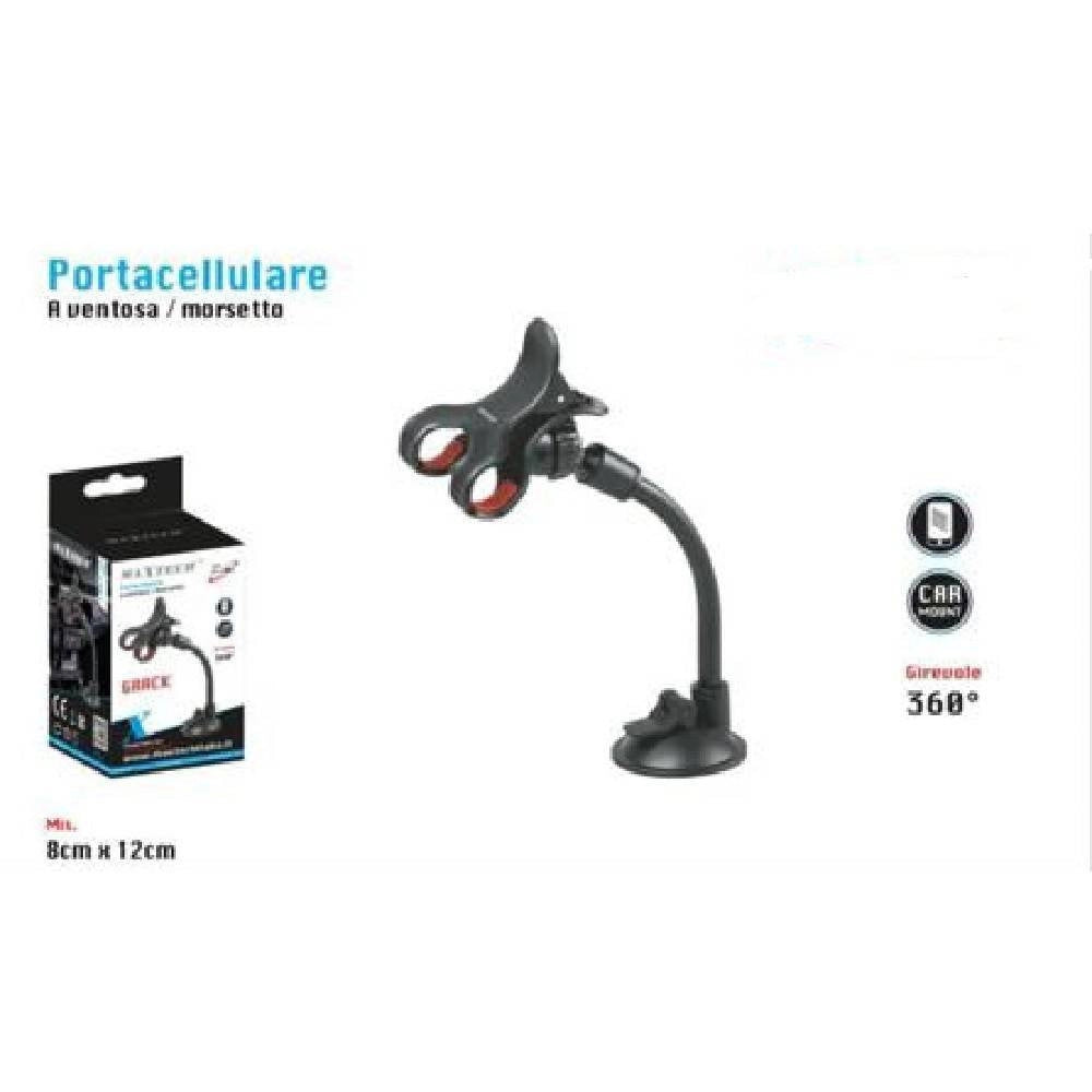 Trade Shop - Porta Cellulare A Ventosa Morsetto Smartphone Girevole 360° Auto Maxtech Pt-c003 -