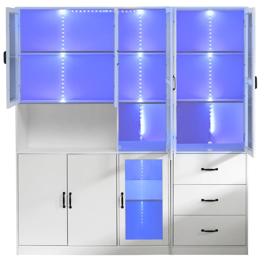 Vetrina combinata bianca con LED USB, 8 ante e 3 cassetti, 180x40x200 cm