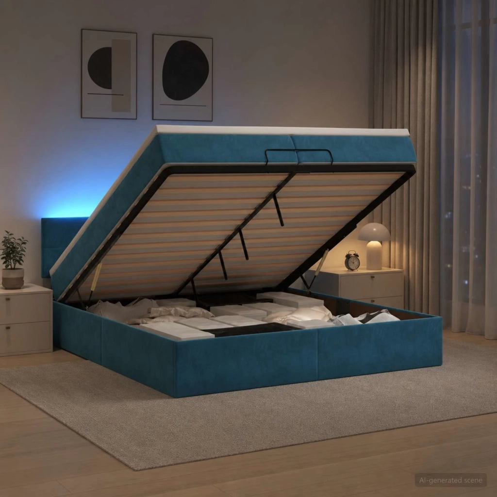 Letto Ottomano con Materasso e LED Blu scuro 200 x 200 cm 3457165