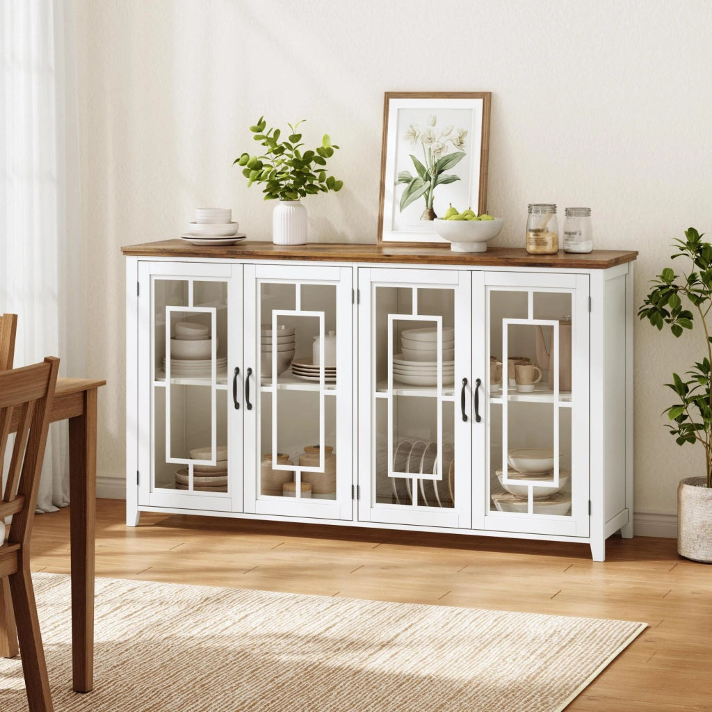 Sideboard cucina 160 cm con ante in vetro; MDF; bianco