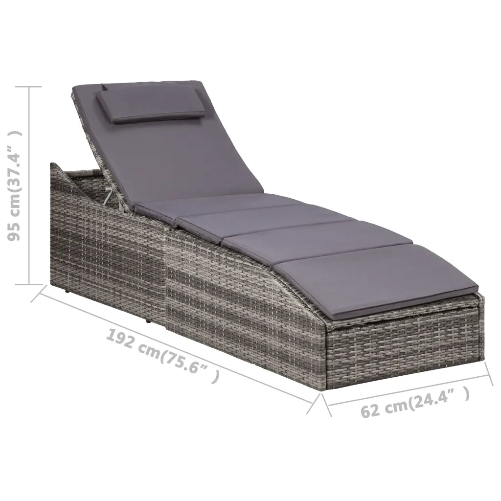 Lettino Prendisole con Cuscino in Polyrattan Grigio 46540