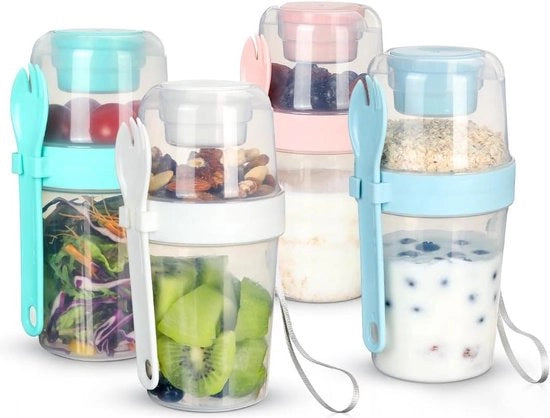 Bicchierino da muesli 2 in 1 da portare in viaggio con cucchiaio - bicchiere da yoghurt per la strada (2 strati 310 ml - 560 ml) con coperchio