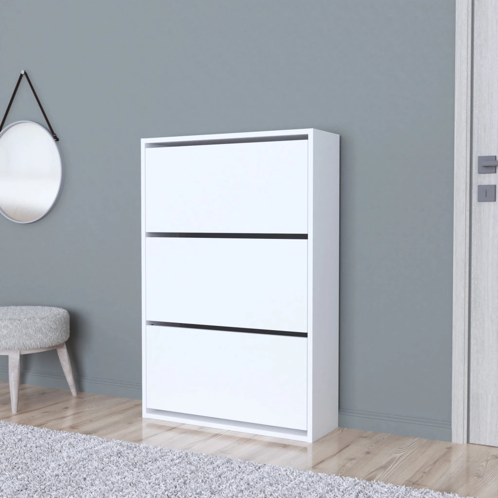 Scarpiera Salvaspazio Slim con 3 Contenitori Ribaltabili Portascarpe Stretto da Ingresso Capienza 18 Paia 110 x 73,5 x 24 cm - Bianco [en.casa]