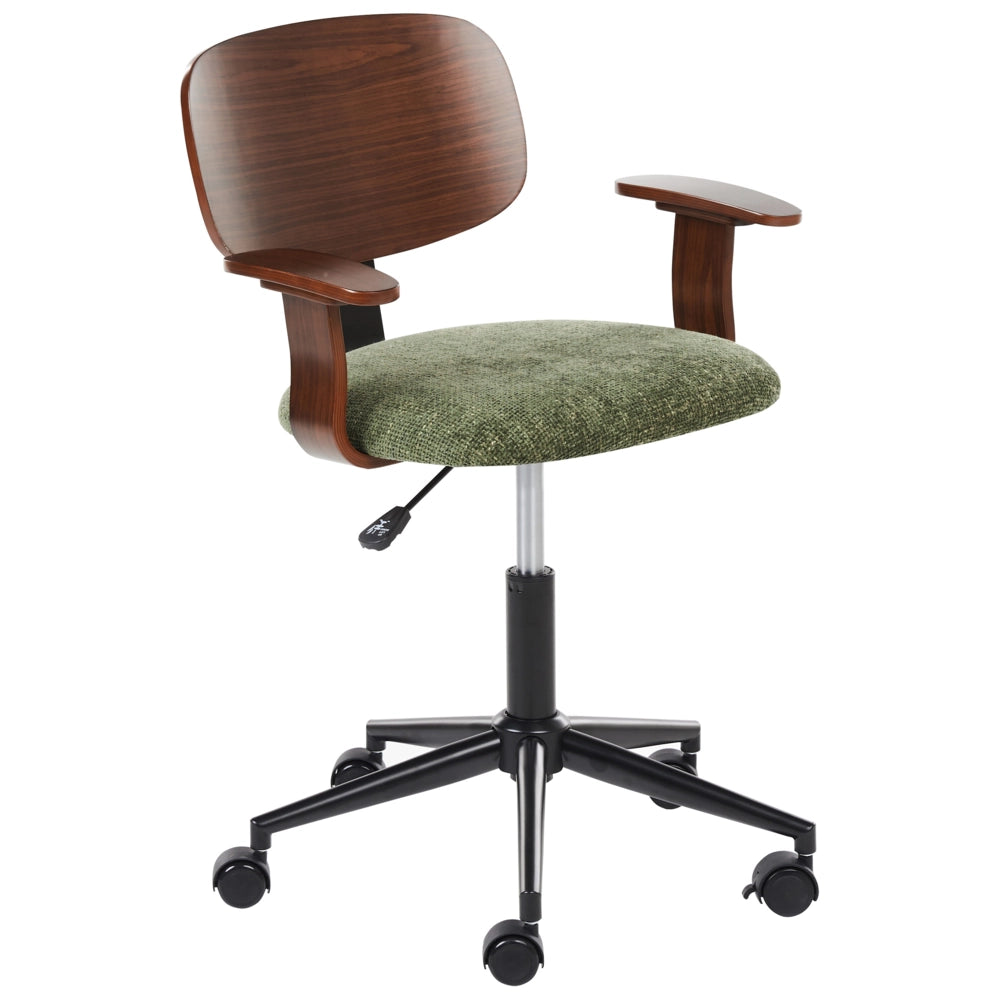 Elegante sedia girevole in tessuto poliestere Legno scuro e verde ufficio domestico elegante