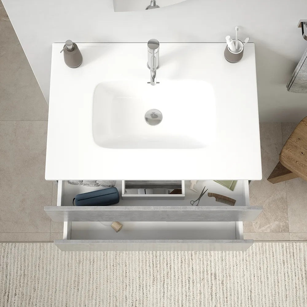Mobile da bagno sospeso 80 cm effetto cemento chiaro con lavabo | Yili