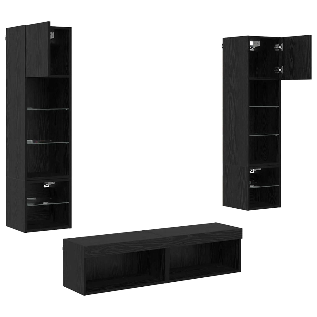 Unità TV da Parete 6 pcs Rovere Nero Legno multistrato 3402934