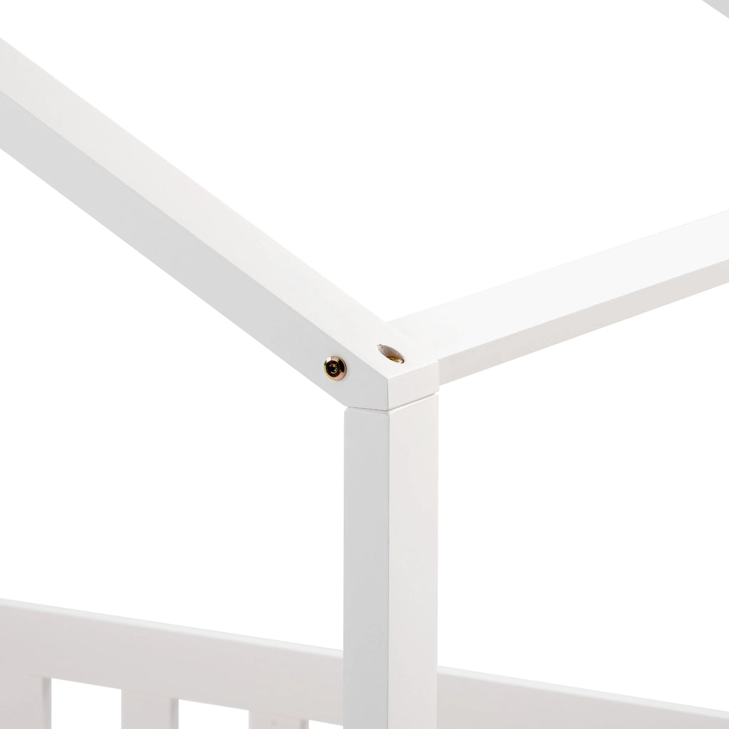 OKWISH Letto a Casetta 90×200 cm, Letto Singolo con Sponde di Sicurezza, Spazio Contenitore, senza Materasso, in Legno Massello, Bianco