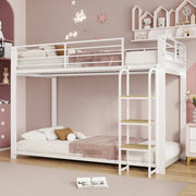Letto a castello 90x200 cm in MDF e metallo bianco e noce con scala integrata e sponde di sicurezza