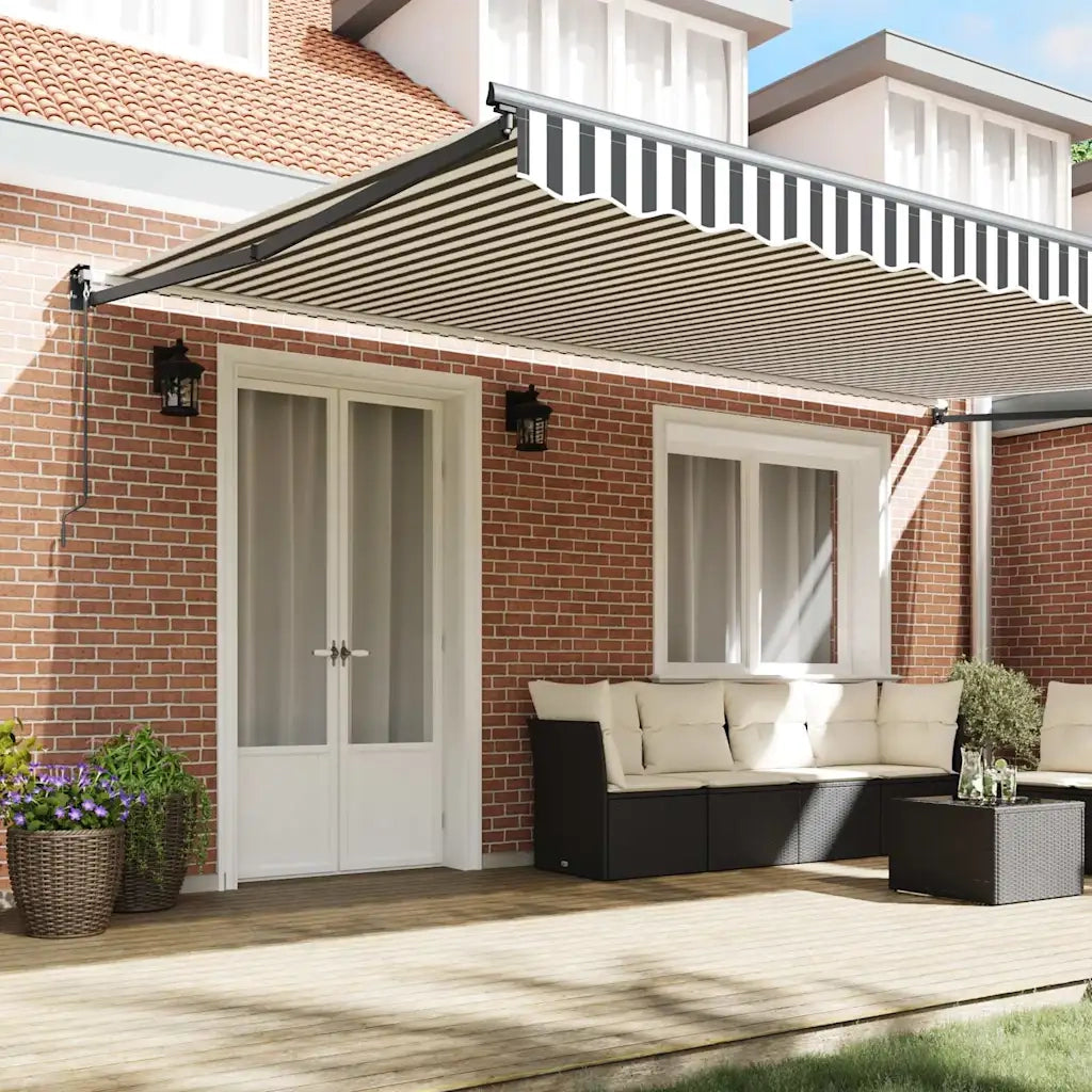 Tenda retrattile-Tenda parasole per balcone Antracite e Bianca 5x3 m Tessuto e Alluminio