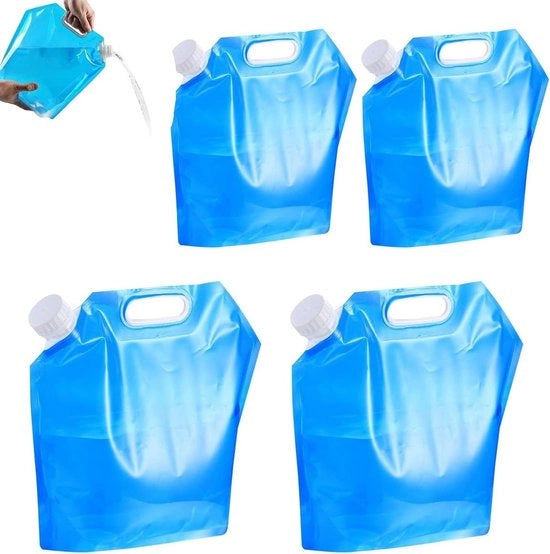 Set di 4 contenitori acqua riutilizzabili - Set di 4 contenitori acqua riutilizzabili - Contenitori acqua flexibili da 2x 5L e 2x 10L - Sacchetto acqua portatile con chiusura ermetica - Sacchetto acqua di emergenza - Kit di emergenza per uso domestico