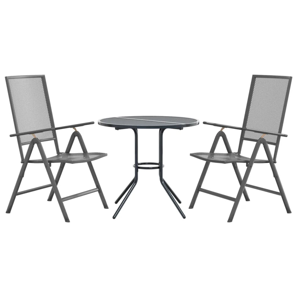 Set Sedie Giardino Reclinabili 3pz Antracite Acciaio Verniciato