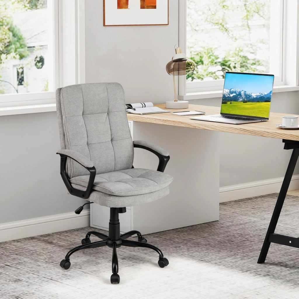 Sedia da ufficio ergonomica regolabile in altezza, Sedia da computer traspirante con ruote Grigio