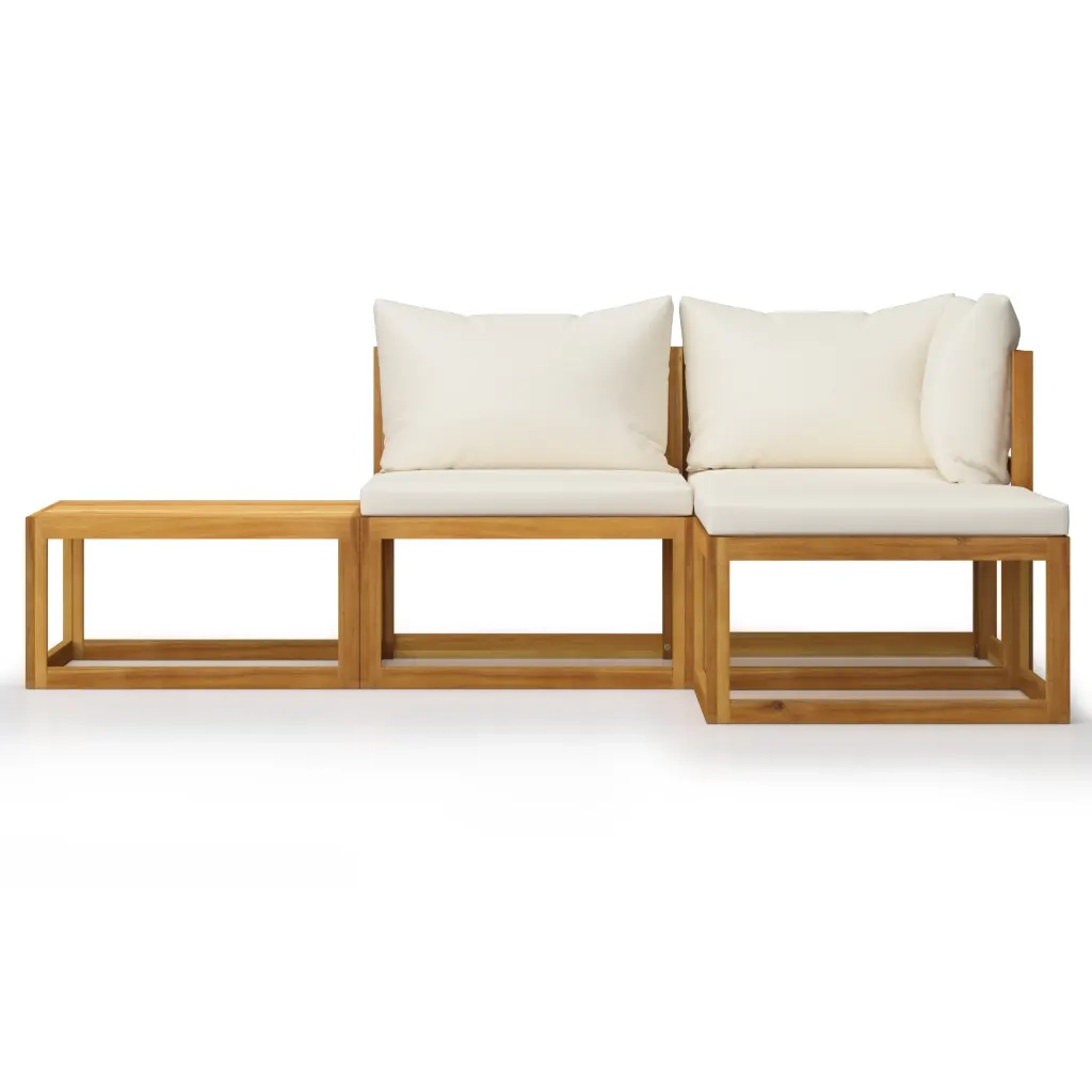 Set Divani da Giardino 4 pz con Cuscini Crema in Legno Acacia cod mxl 37821
