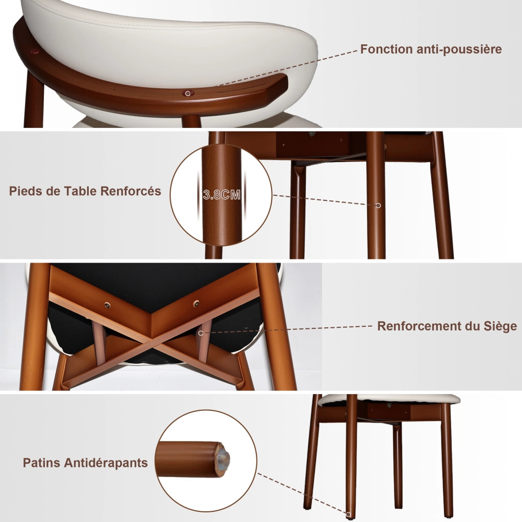 SEDIA Set da 2 pezzi con schienale ergonomico in PU bianco e legno di quercia color noce