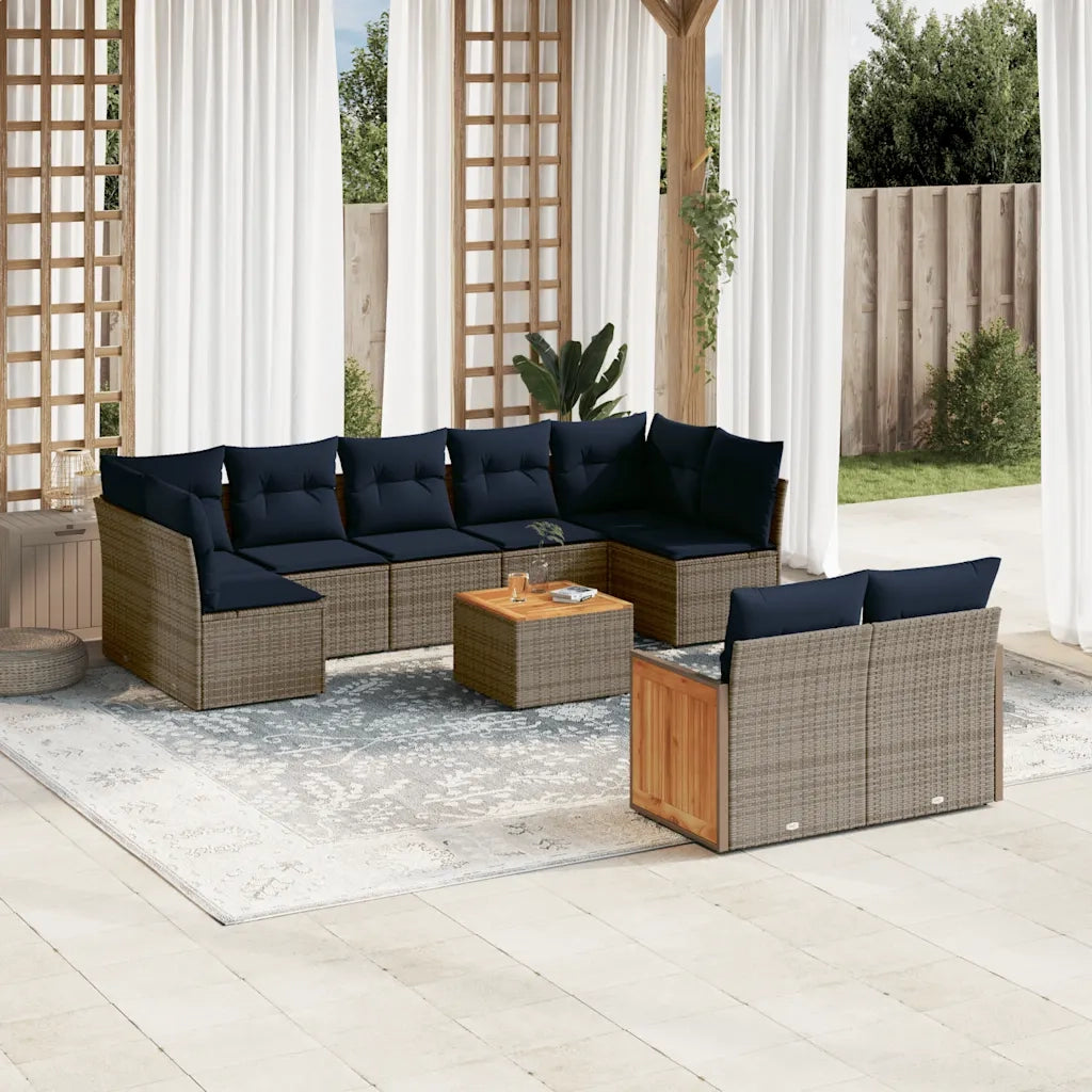 Set Divani da Giardino 10 pz con Cuscini Grigio in Polyrattan 3227979