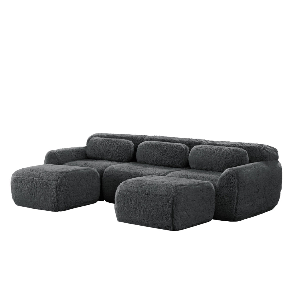 Divano modulare a U in tessuto peluche; senza montaggio; grigio