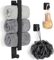 Sostegno asciugamani senza forare, sostegno asciugamani nero, sostegno asciugamani bagno, holder asciugamani ospiti, acciaio inossidabile, 40 cm, con 2 pezzi di grappolo asciugamani