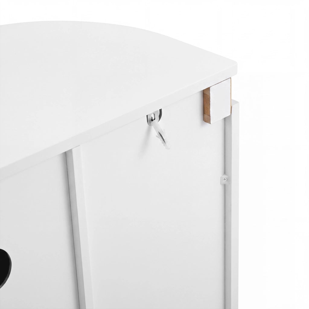 Sideboard 140x38x80 cm con 4 ante e passacavi in MDF bianco