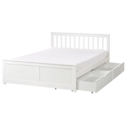 Letto matrimoniale Legno di Pino bianco con Rete a Doghe con 4 cassetti 140 x 200 cm Testiera a doghe minimalista