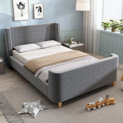 Letto a slitta per bambini 90x200 cm in velluto, con motivo spaziale, grigio, senza materasso