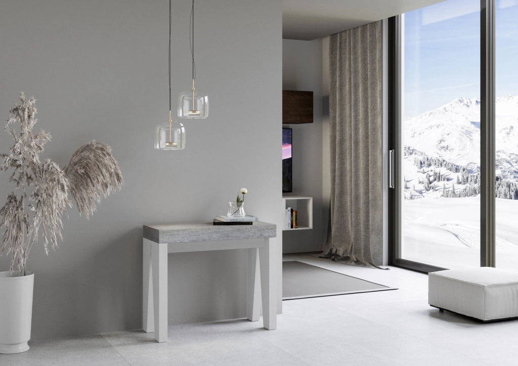 Consolle Allungabile 90-300x40x77 cm in Nobilitato Grigio e Bianco