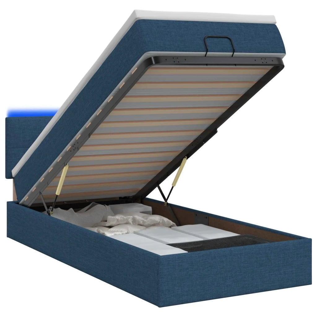 Letto Ottomano con Materasso e LED Blu 100 x 200 cm Tessuto 3456890