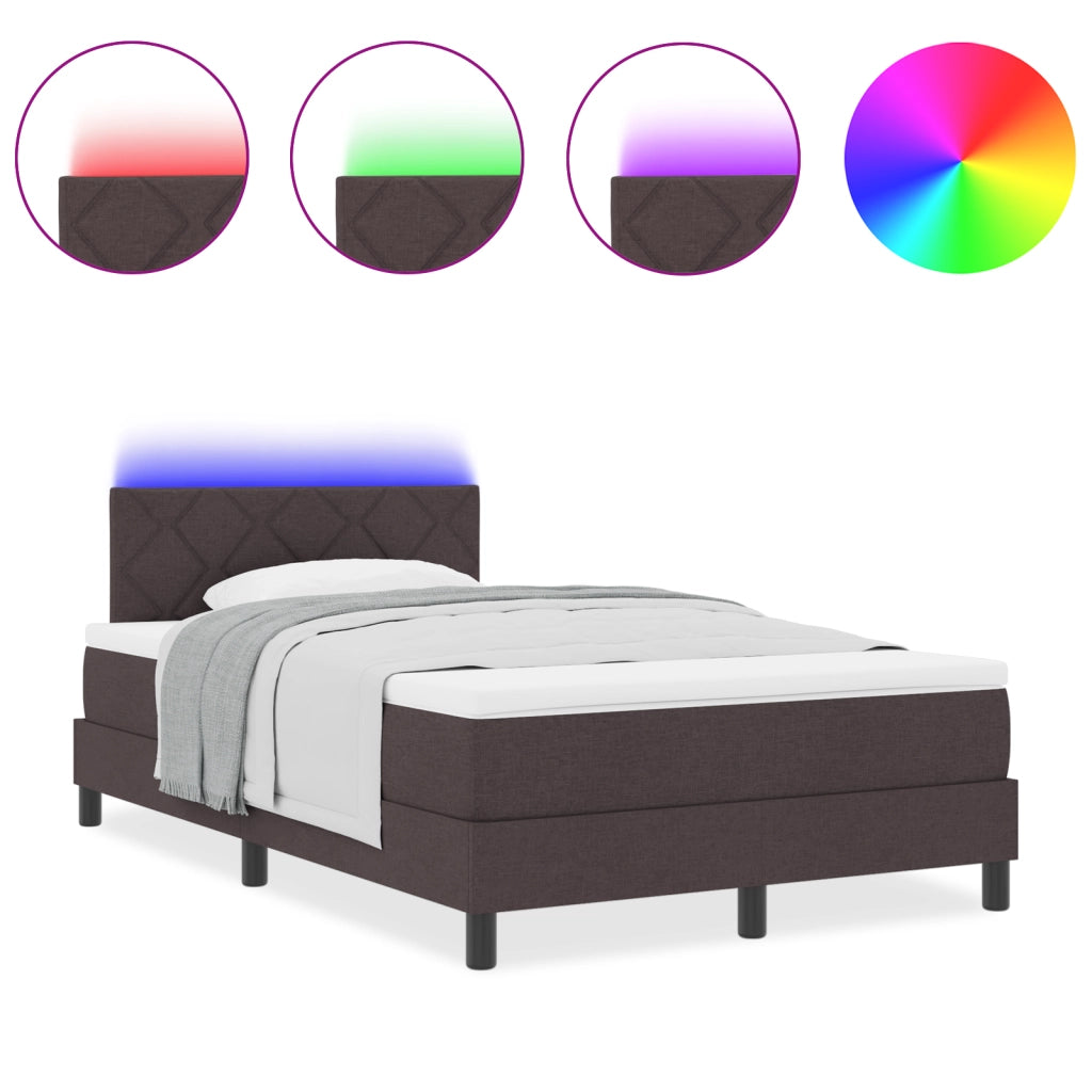 Letto con Rete a Molle con Materasso & LED Marrone Scuro 120x200 cm Tessuto