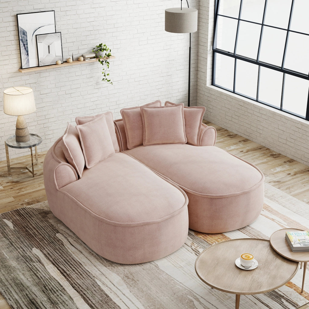 Divano modulare senza struttura a due moduli convertibile in letto con design ergonomico e cuscini in ciniglia rosa