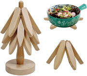 Onderzetters in forma di albero di Natale in legno, teglio anti-scottatura, sotto piatti in legno, set di sotto piatti con ripiano di archiviazione, sotto piatti con alberi in legno, tappeti da tavolo (colore legno)