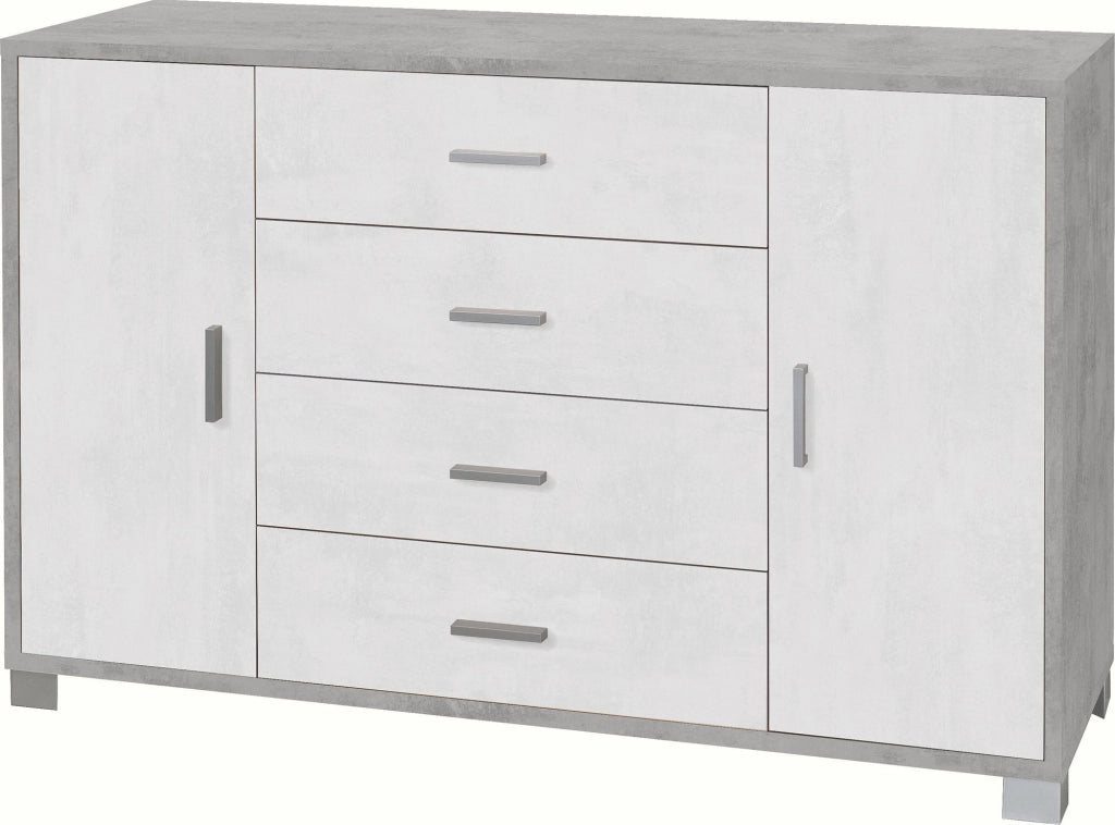 Mobile 2 Ante 4 Cassetti 136x86x41 cm Cemento/Ossido Bianco