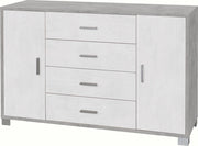Mobile 2 Ante 4 Cassetti 136x86x41 cm Cemento/Ossido Bianco