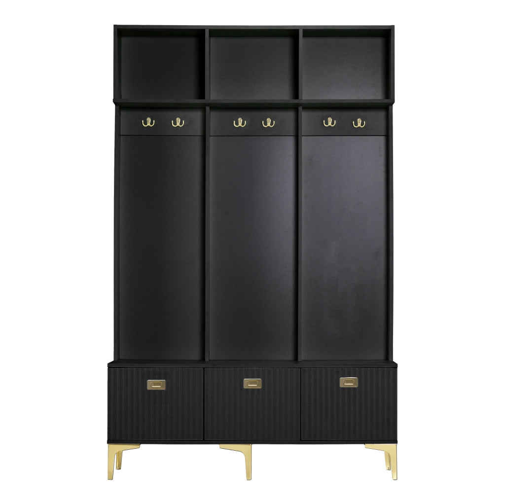 Guardaroba da ingresso multifunzionale con panca e vani portaoggetti; 120x23;5x191;5 cm; nero