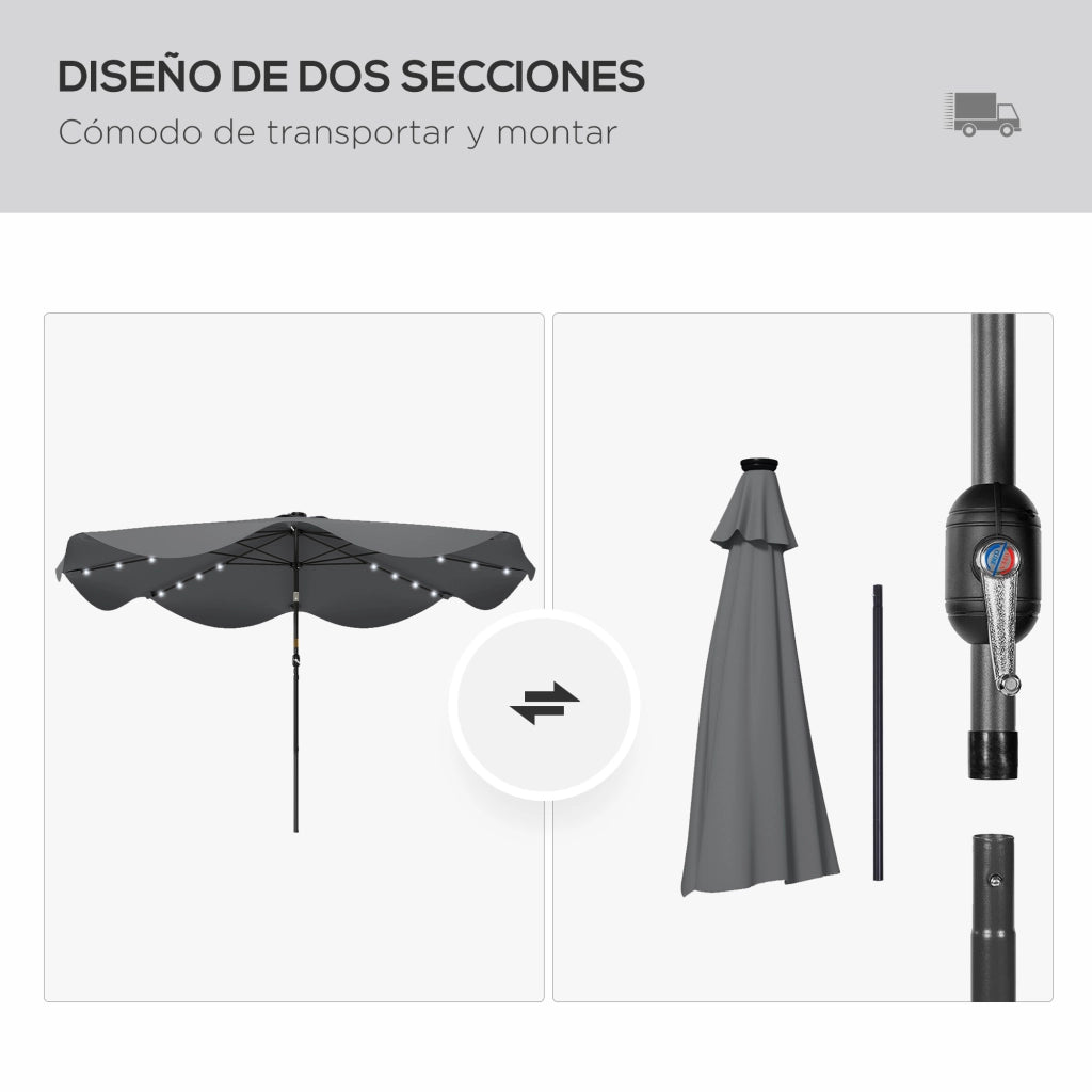 Ombrellone da giardino con luci LED solari ¨C zephmum ¨C grigio ?292x254 cm
