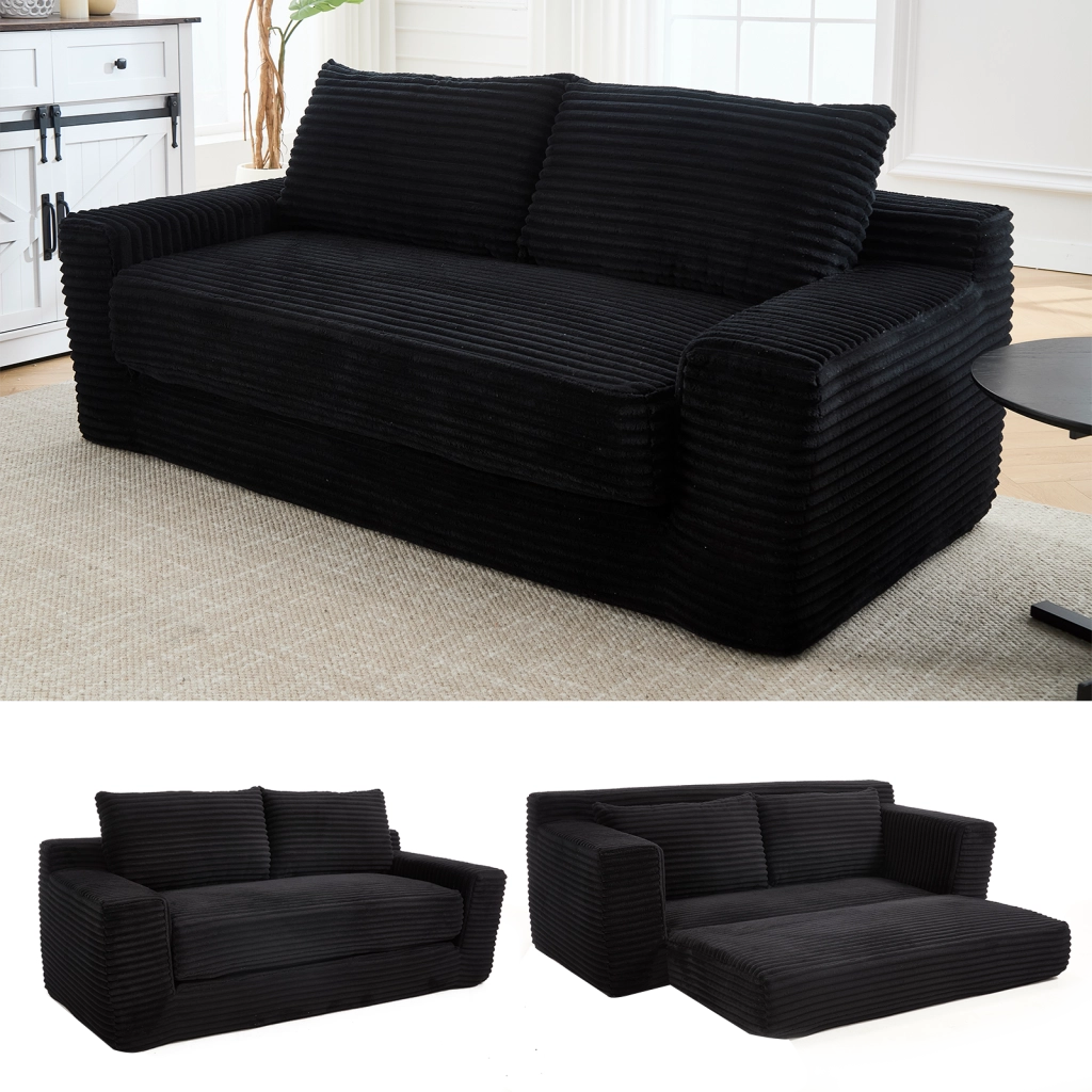 Canapé convertibile in tessuto con memory foam e funzione 2 in 1 senza montaggio per piccoli spazi compatto nero
