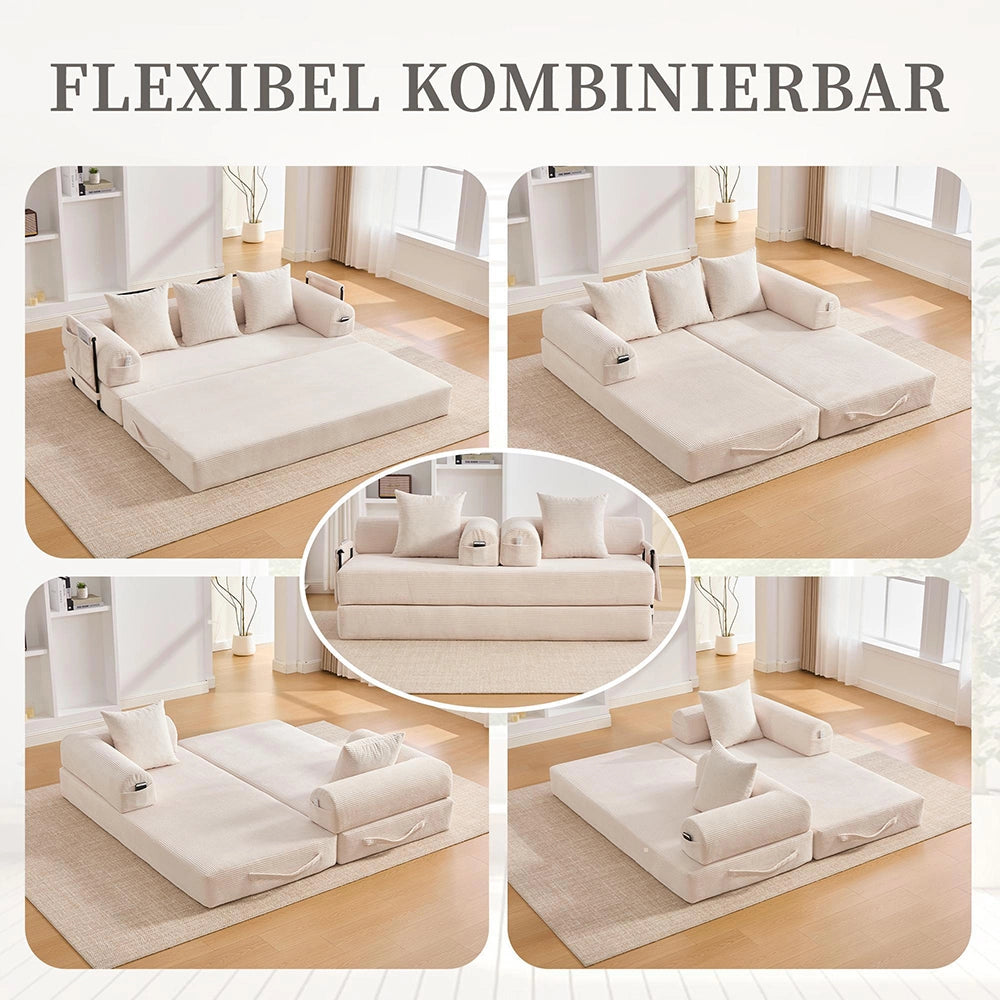 Divano pieghevole - Xylo - Struttura metallica, 3 cuscini, beige