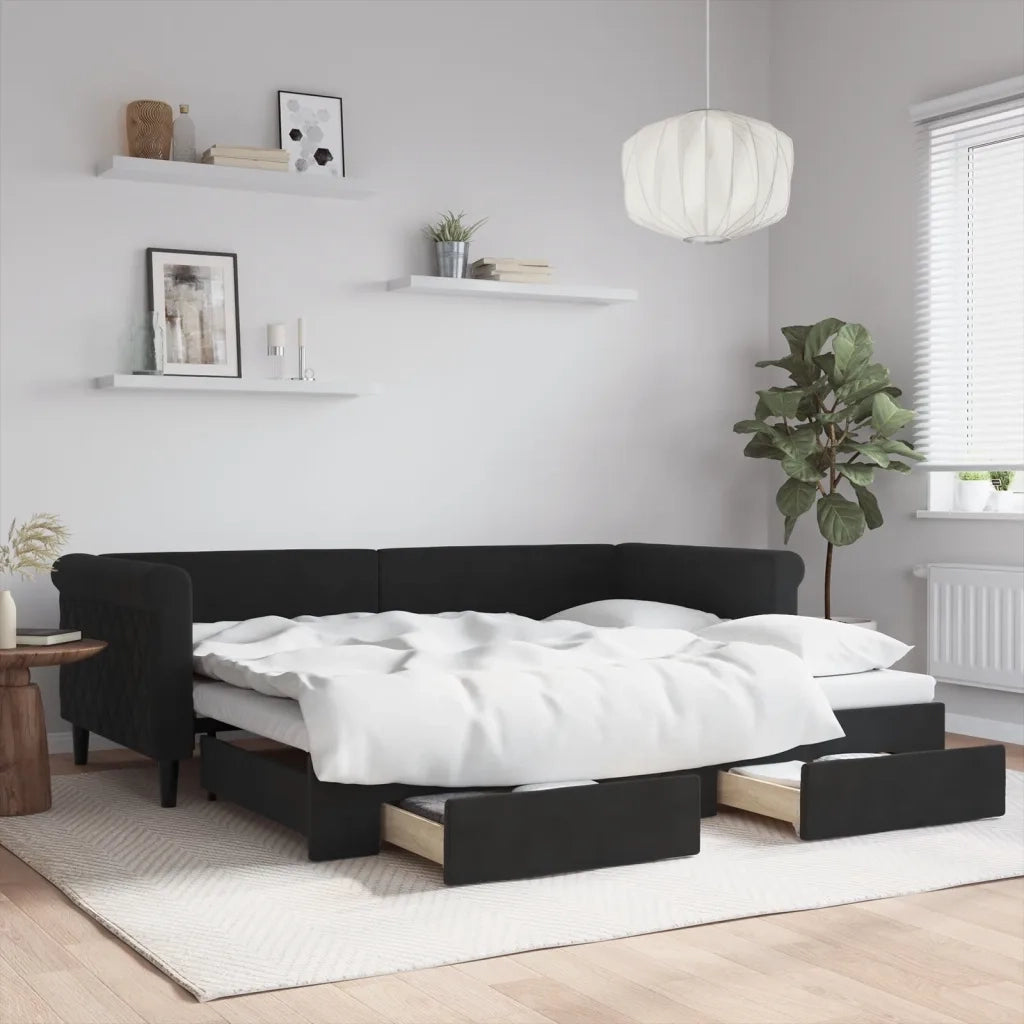 Divano Letto Estraibile con Cassetti-Sofa Letto-Daybed Nero 90x200 cm in Velluto 475513