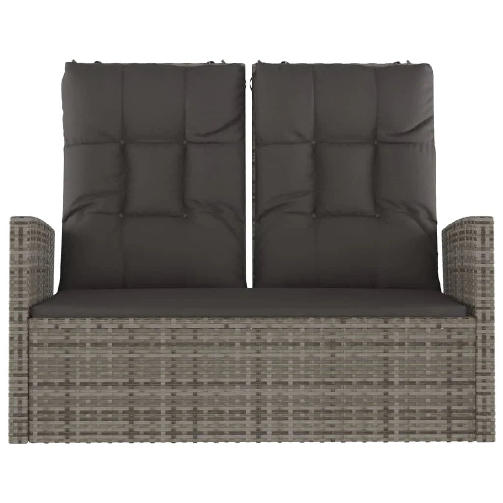 Panca da giardino mobile da giardino per esterni terrazza reclinabile e cuscini grigi 118 x 62 x 95 cm resina intrecciata 02_0011737