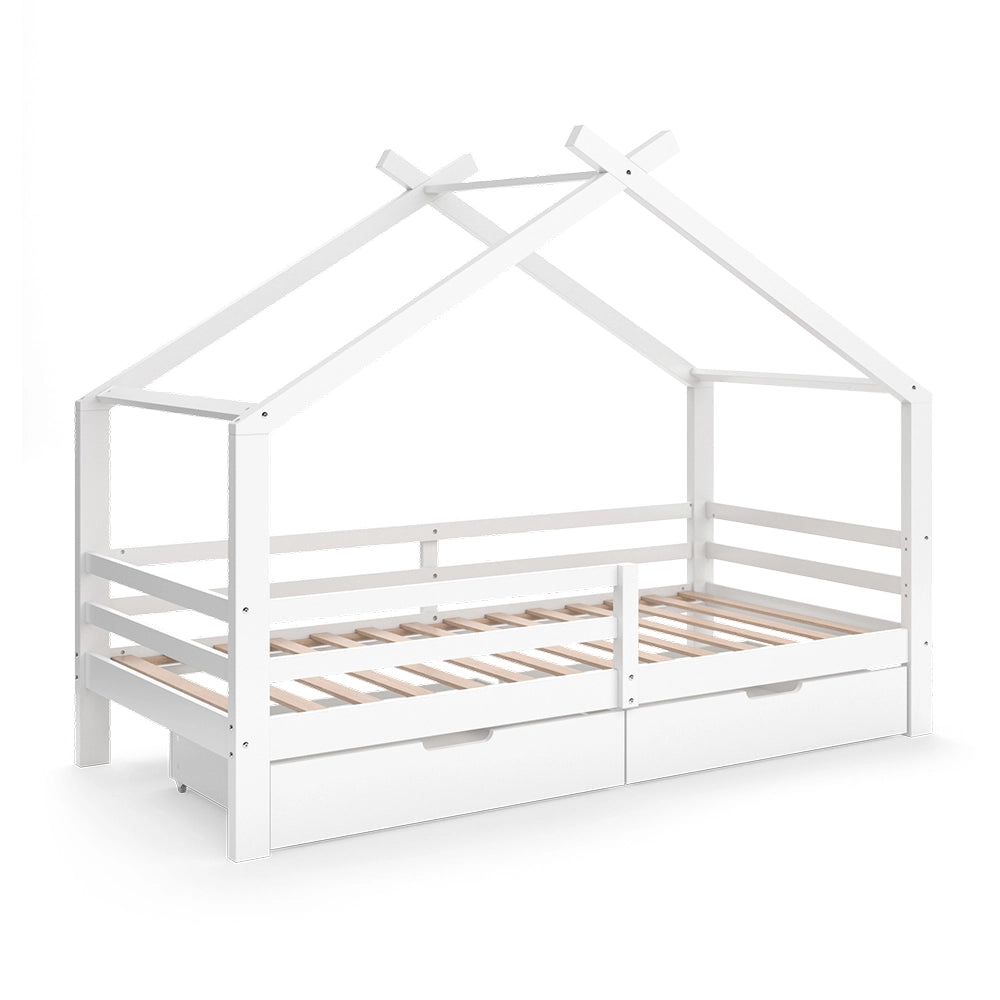 Vitalispa Letto montessori bambini Bianco 200 x 90 cm Con due contenitori estraibili