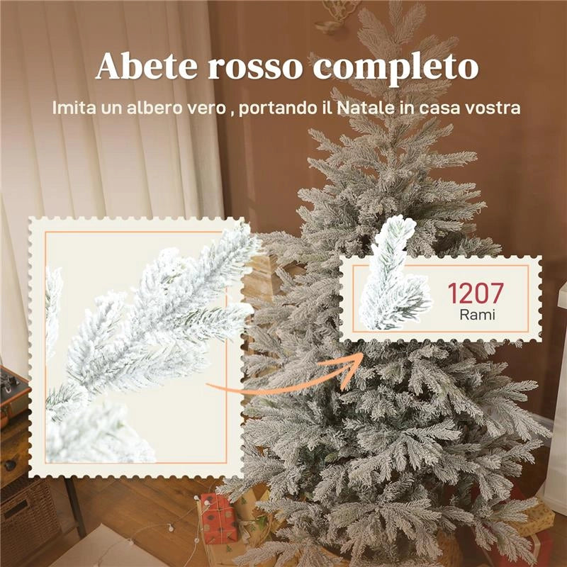 ALBERO DI NATALE INNEVATO ALTO 180 CM CON RAMI REALISTICI E BASE IN METALLO PIEGHEVOLE