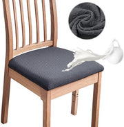 Set di 6 Hoes per Sedia - Stretch - Impermeabile - Gelato con TPU - Rimovibile - Grigio Scuro - Disegno a Reticolo - Hoes per Sedia da Cucina