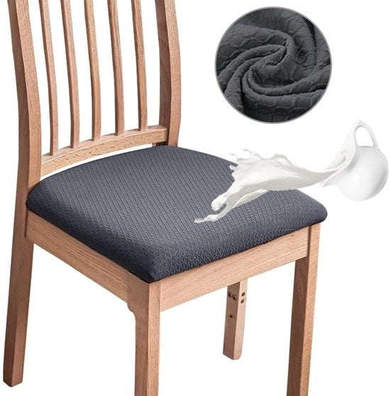 Set di 6 Hoes per Sedia - Stretch - Impermeabile - Gelato con TPU - Rimovibile - Grigio Scuro - Disegno a Reticolo - Hoes per Sedia da Cucina