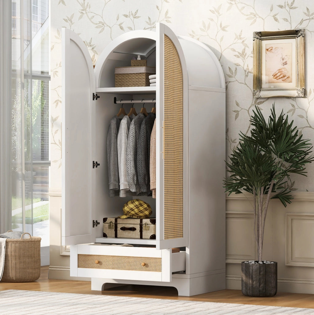 Armadio 70x55x170 cm bianco in legno, 2 ante e 2 cassetti