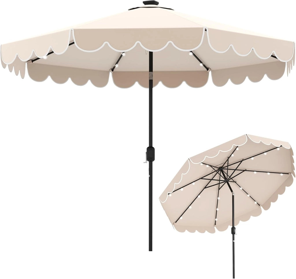 Ombrellone da Giardino Ø 300 cm con 24 Luci a LED, Apertura a Manovella, Inclinazione Regolabile a 35°, Ombrellone da Esterno per Terrazza, Spiaggia, Balcone, Anti UV, Senza Base