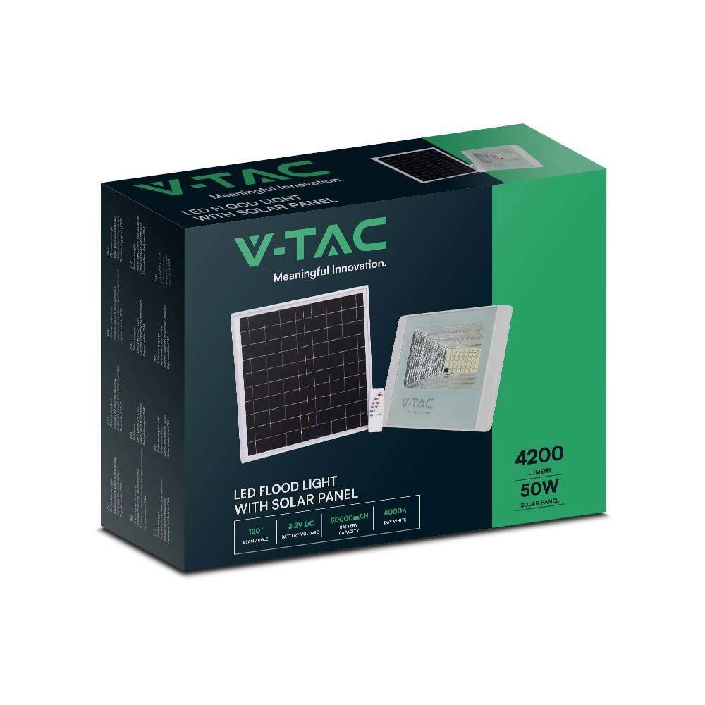 Faro LED solare V-TAC 50W 4000K 4200lm IP65 con telecomando