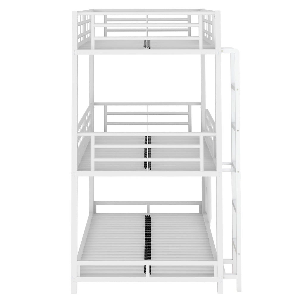 Letto a castello triplo in metallo 90x200 cm bianco con scaletta