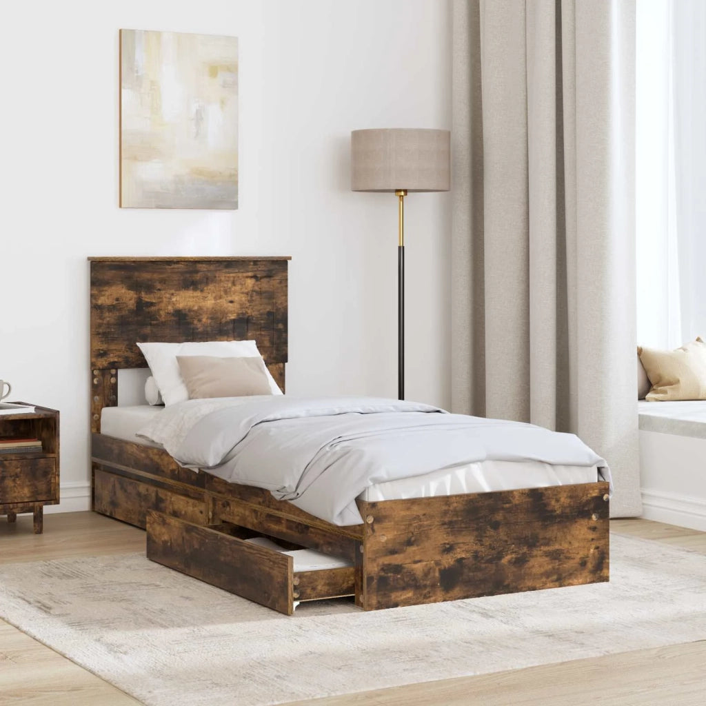 Letto con Contenitore Rovere fumé 75 x 190 cm Legno multistrato